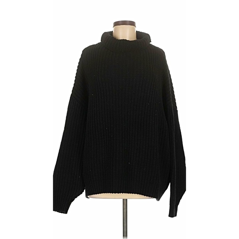 Free People Knit Womens Medium Black Turtleneck Pullover Sweater
